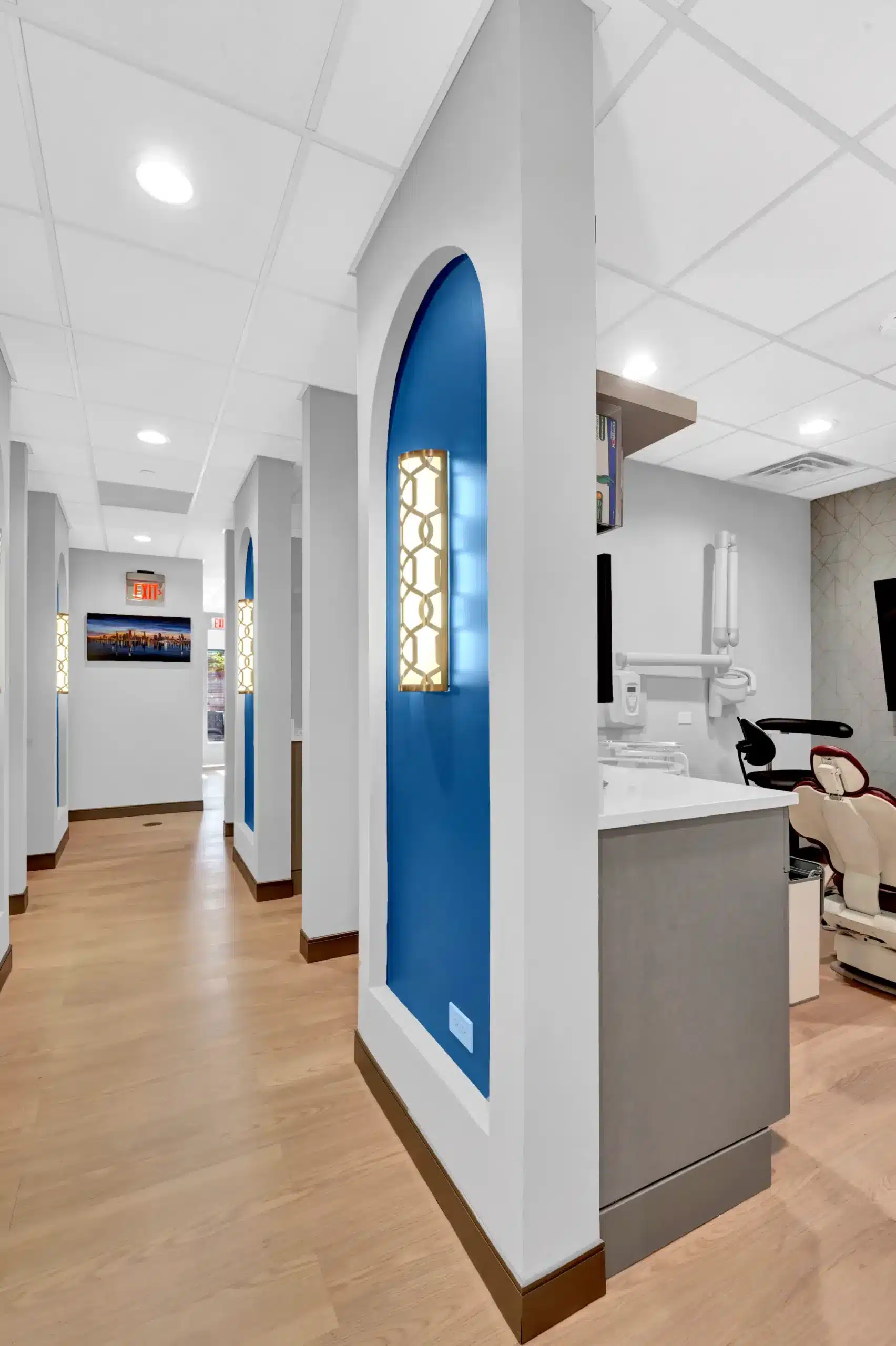 Hallway with a view into a treatment room